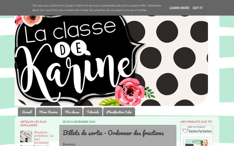 La classe de Karine : Billets de sortie - Ordonner des fractions